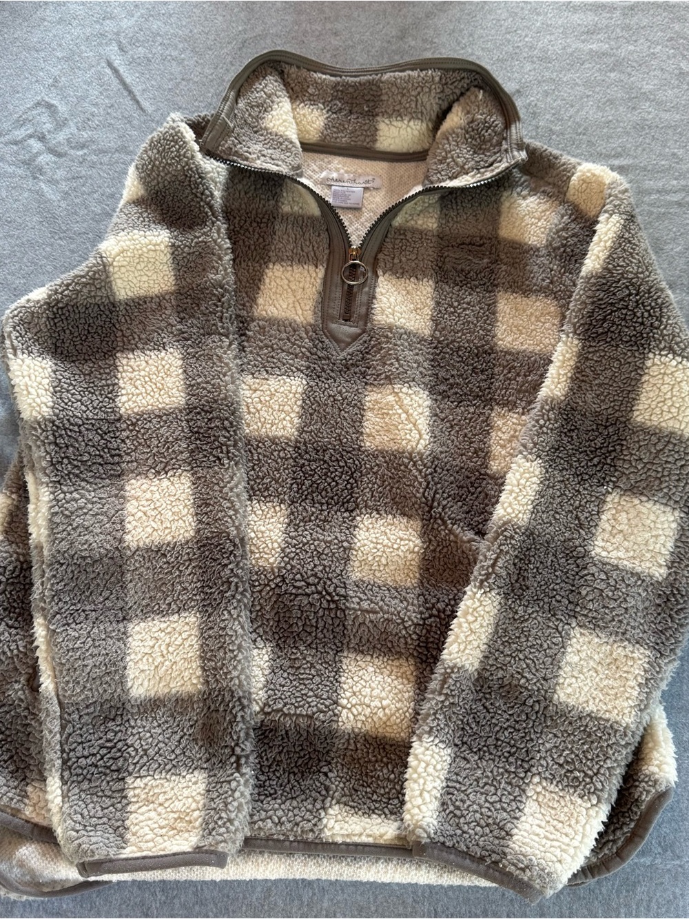 Keren Hart Plaid Sherpa Fleece Jacket Women's Large Faux Fur Full Zip